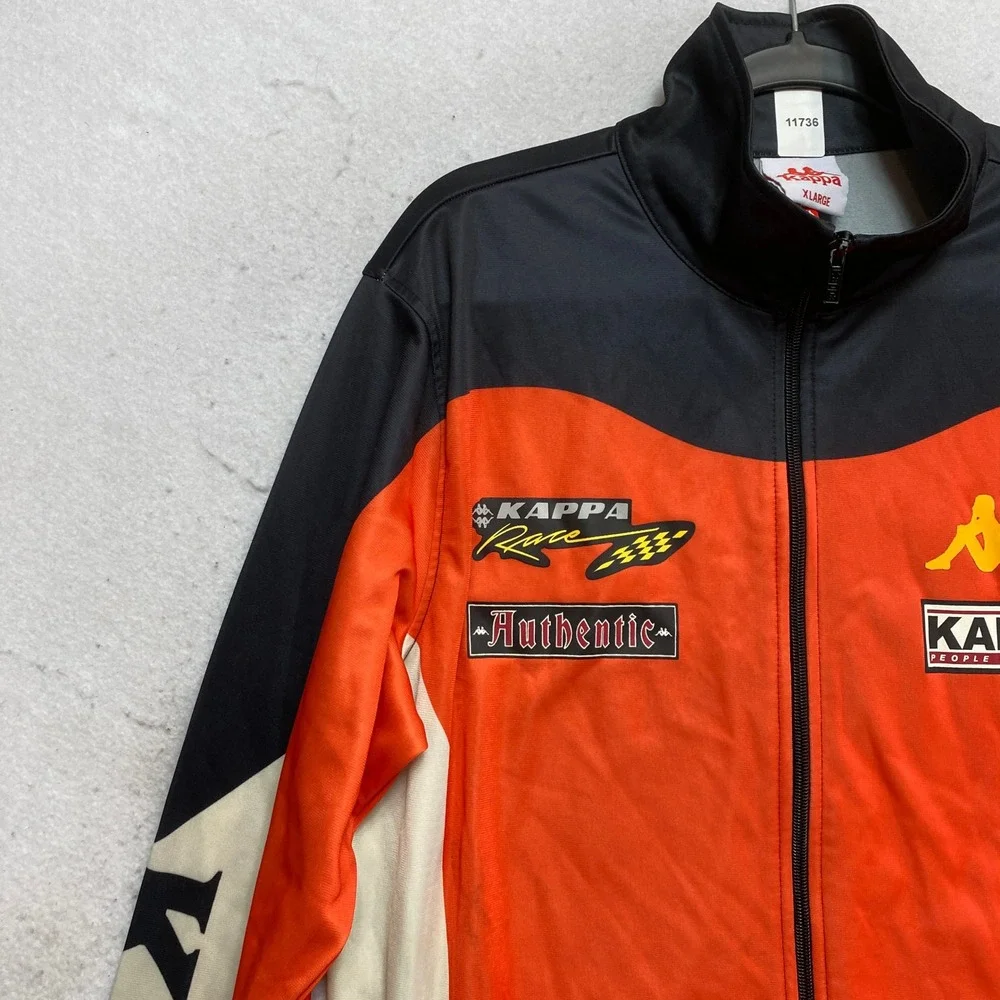 Kappa Track Jacket Mens XL Orange Black Full Zip Race Authentic Logo Sportswear